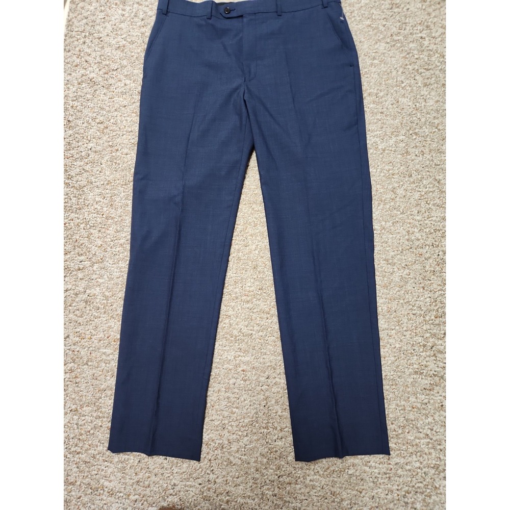 Lauren Ralph Lauren Mens 36x32 Navy Blue Plaid 100% Wool Stretch Dress Pants
